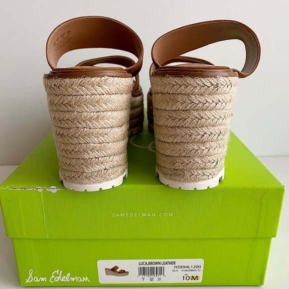 ✨New SAM EDELMAN Luca  Leather Wedge Platform Jute Sandals 10M - Picture 8 of 10